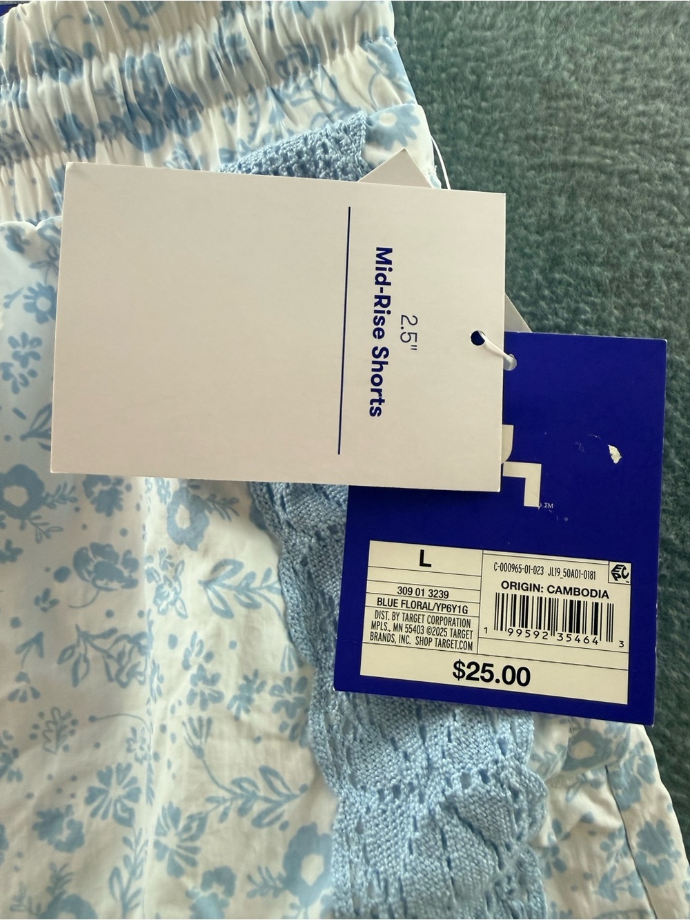JoyLab - Light Blue Floral on White Athletic Shorts with Blue Lace Trim - Picture 5 of 11